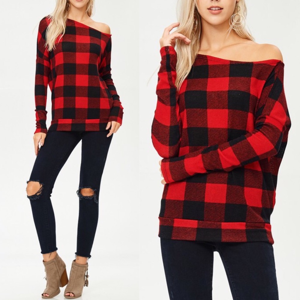 TRISTYN Off Shoulder Top - RED - Picture 1 of 2